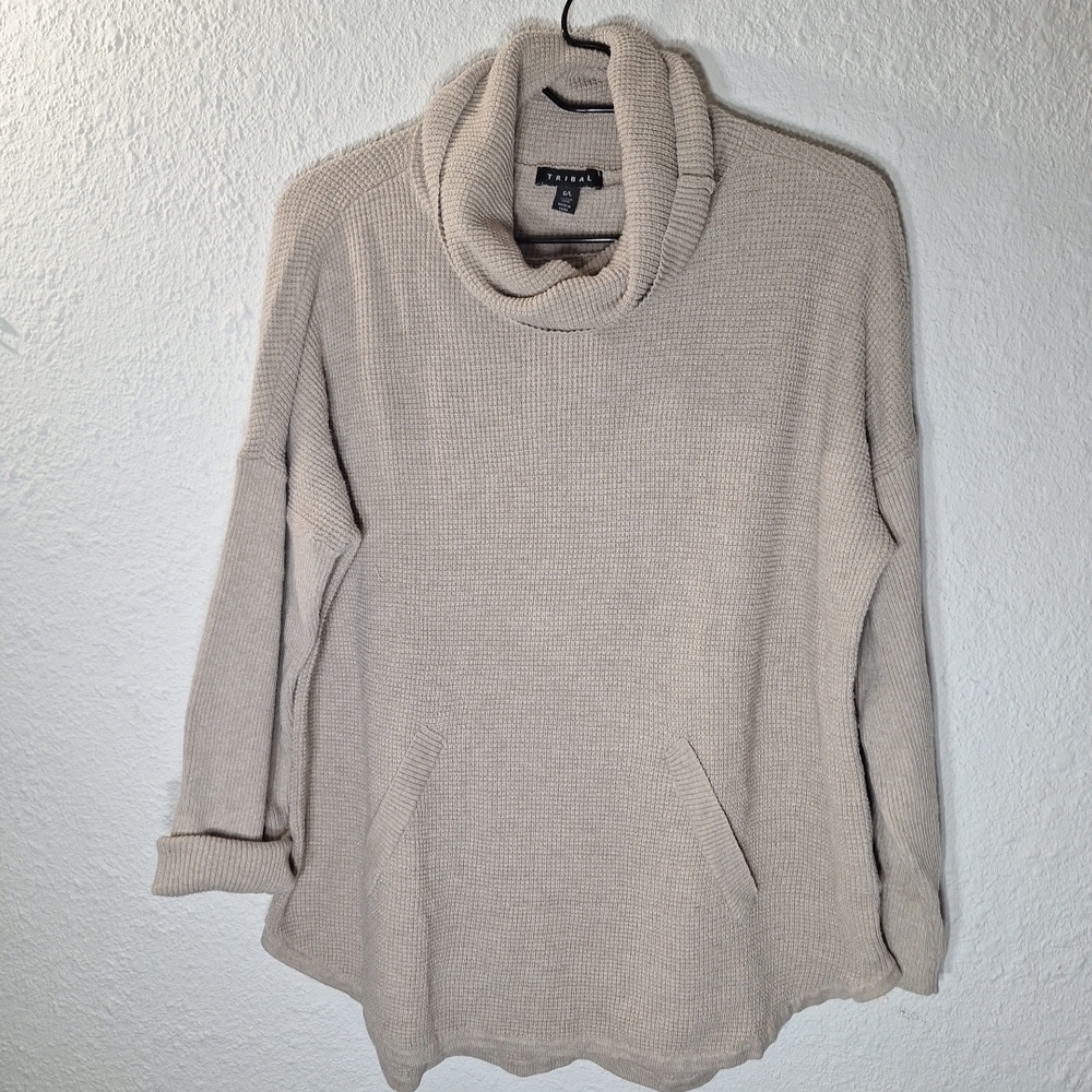 Tribal Cream Cowl Neck Sweater